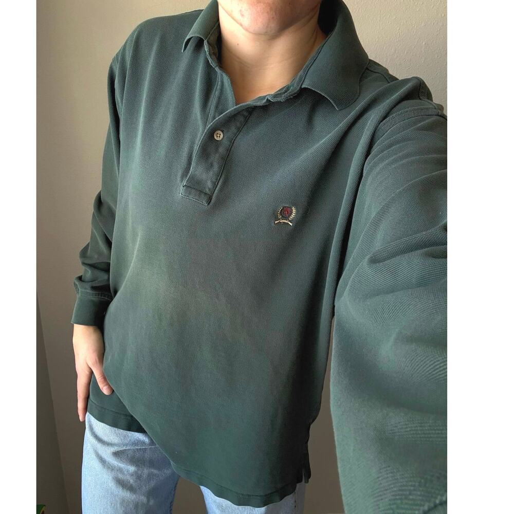 Vintage 90s Tommy Hilfiger long sleeve rugby polo ever green preppy y2k retro